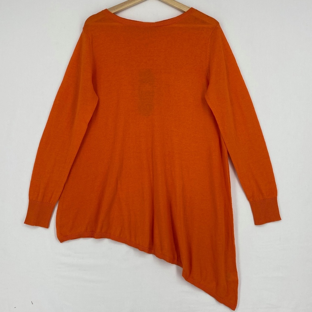 DG2 Sweater Orange Asymmetric Hemline Linen Cotton